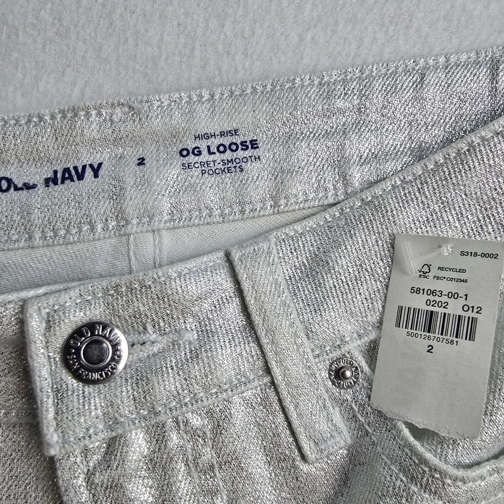 Old Navy -1336 NWT High-Waisted Silver Shine OG Loose Jeans Womens OG Size‎ 2